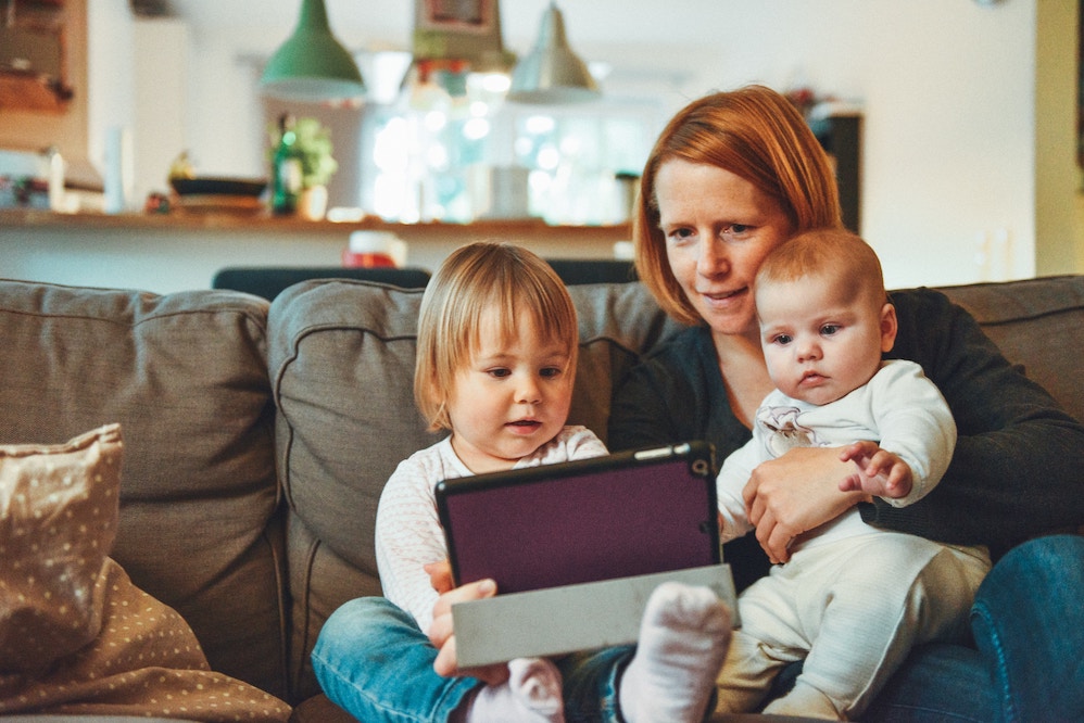 Mom with two children at home
